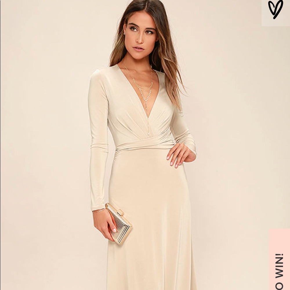 Beige Long Sleeve Maxi Dress by Lulus